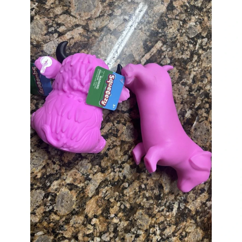 Sunny Days Squeeezy Highland Cow & dachshund and Squishy Fidget Toy Pink